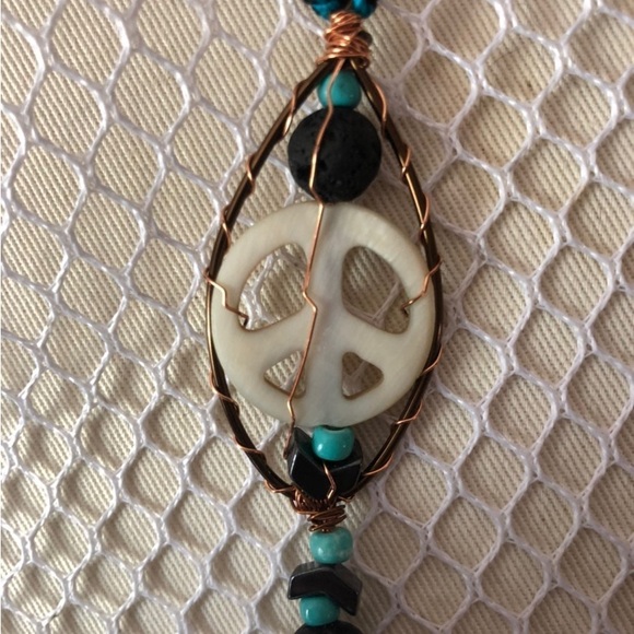 Handmade Adjustable Peace Necklace with Lava Stones Diffuser and Tassels - Picture 4 of 6